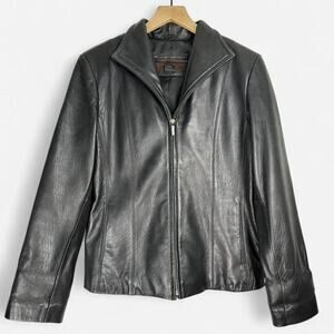 Siena soft black genuine leather zip up jacket